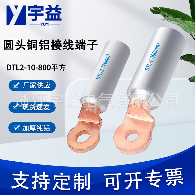 厂家直供方头圆头铜铝合金线鼻子,DTL-2铜铝接线端子空开铜铝线鼻
