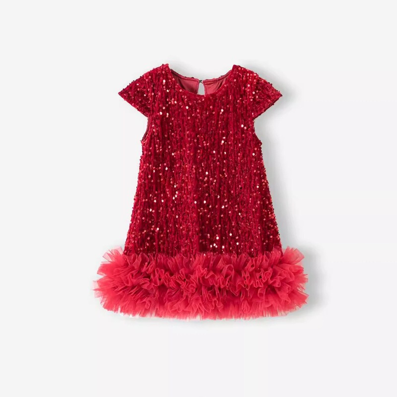 Sequin Girls Dress Kids Fluffy Birthday Formal Prom Gown Evening Dress Spring Princess Girl Costume