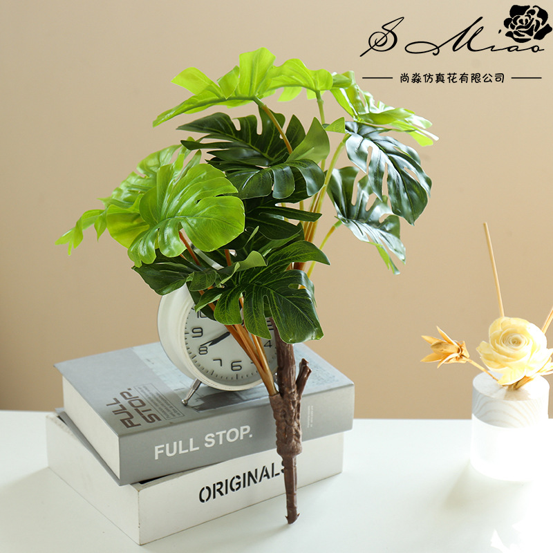 Flor artificial Planta artificial bonsai sala de estar dormitorio flor artificial creativa pequeños adornos hojas planta verde artificial bonsai Generación de cabello