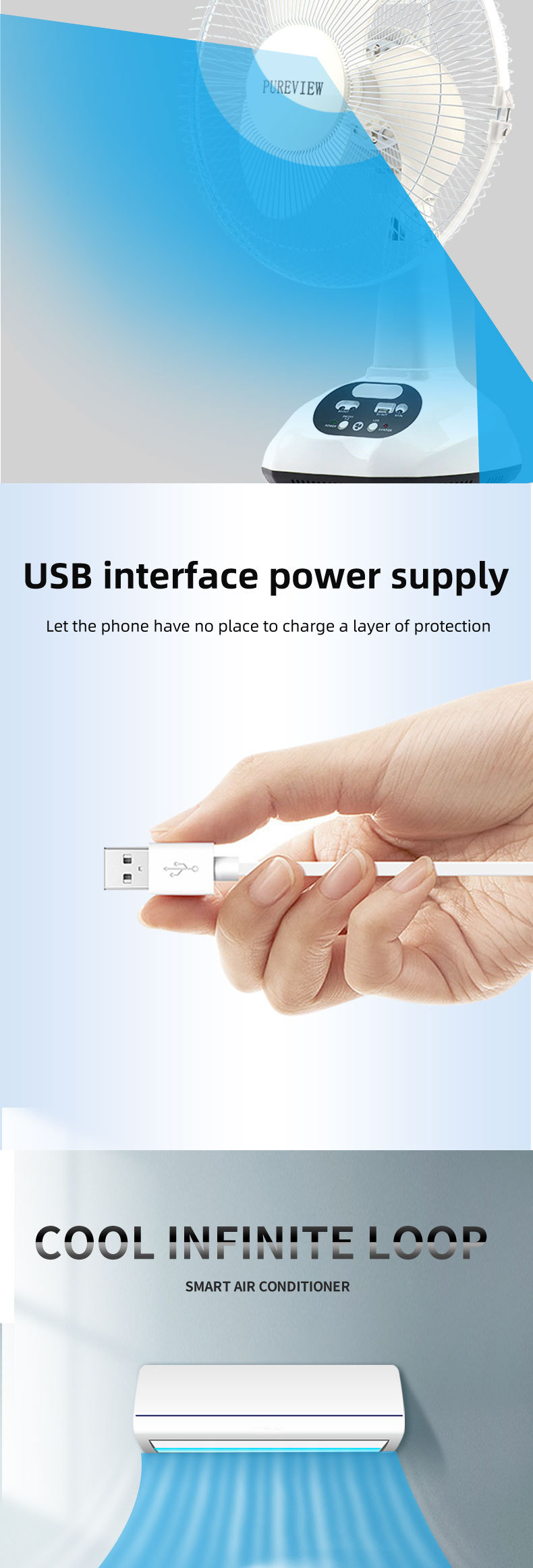 A 12-inch solar-powered charging fan set, a long-lasting, strong wind force portable home outdoor table fan, a bestseller in foreign trade pic 6