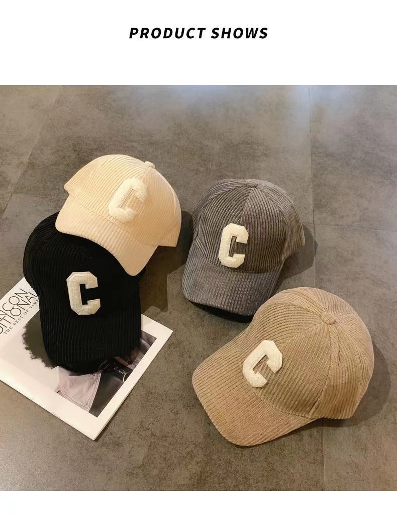 New Baseball Cap for Women in Autumn and Winter, New Corduroy Sports C-letter Internet Famous Outdoor, Same Style Men's Hard Top Duck Tongue Hat_voghion.com