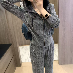 潮牌25ss早秋新款长裤套装裤子加链条三角标连帽拉链外套+长裤
