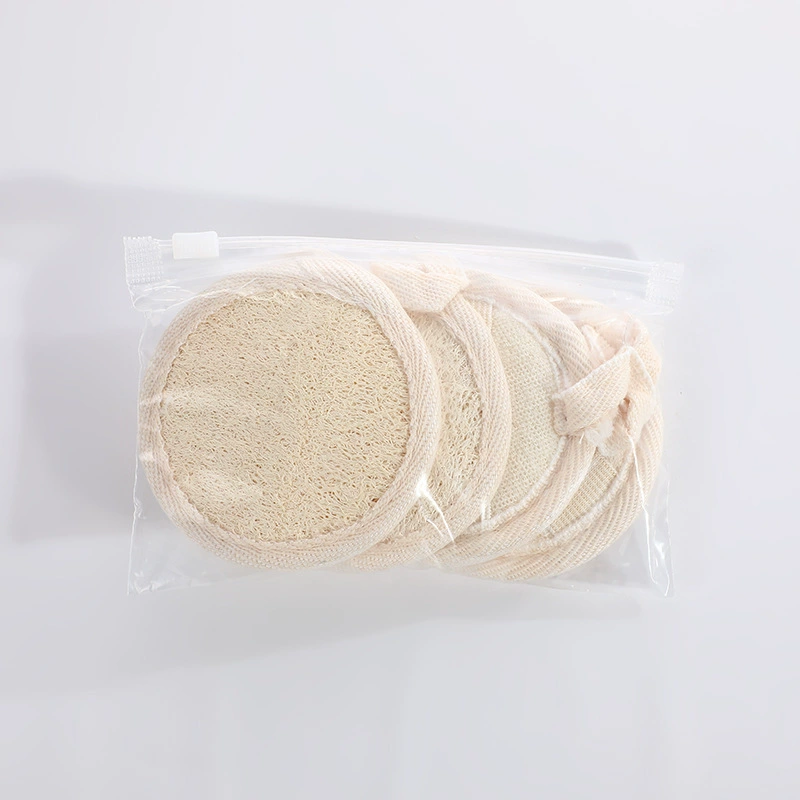 Loofah Bath Sponge (Natural), Cotton‑Linen & Loofah, Multiple Sizes 8×8–12×12 cm