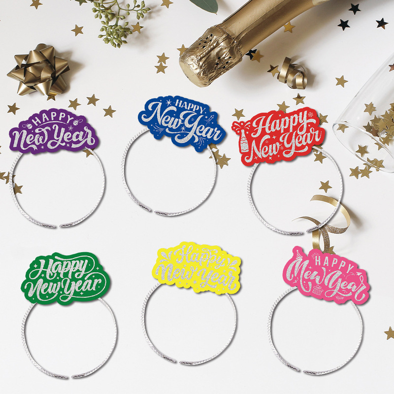 亚马逊2026新年装饰发箍Happy new year拍照道具头箍纸帽派对用品|undefined