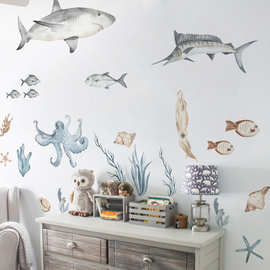 Funlife海洋生物diy装饰自粘墙贴 水母鲸鱼海底世界墙贴纸EWS014