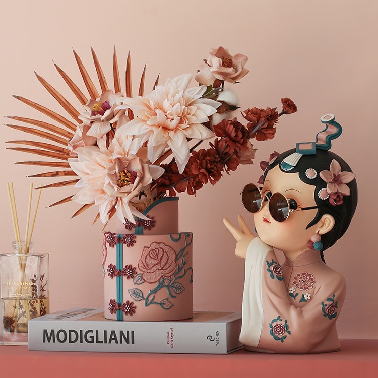 Light Luxury Cheongsam Vase Chinese Antique Style Ornaments Living Room Flower Arrangement Entrance Tv Wine Cabinet Home Decoration