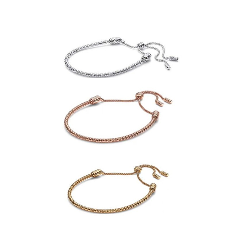 Panjia White Copper Silver-Plated Bracelet with Sliding Clasp, Gold-Colored Rose Gold Chain DIY Bracelet Cross-Border