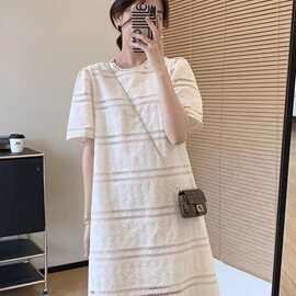 女装减龄小香风连衣裙女2024夏季新款宽松遮肉气质镂空蕾丝裙子女