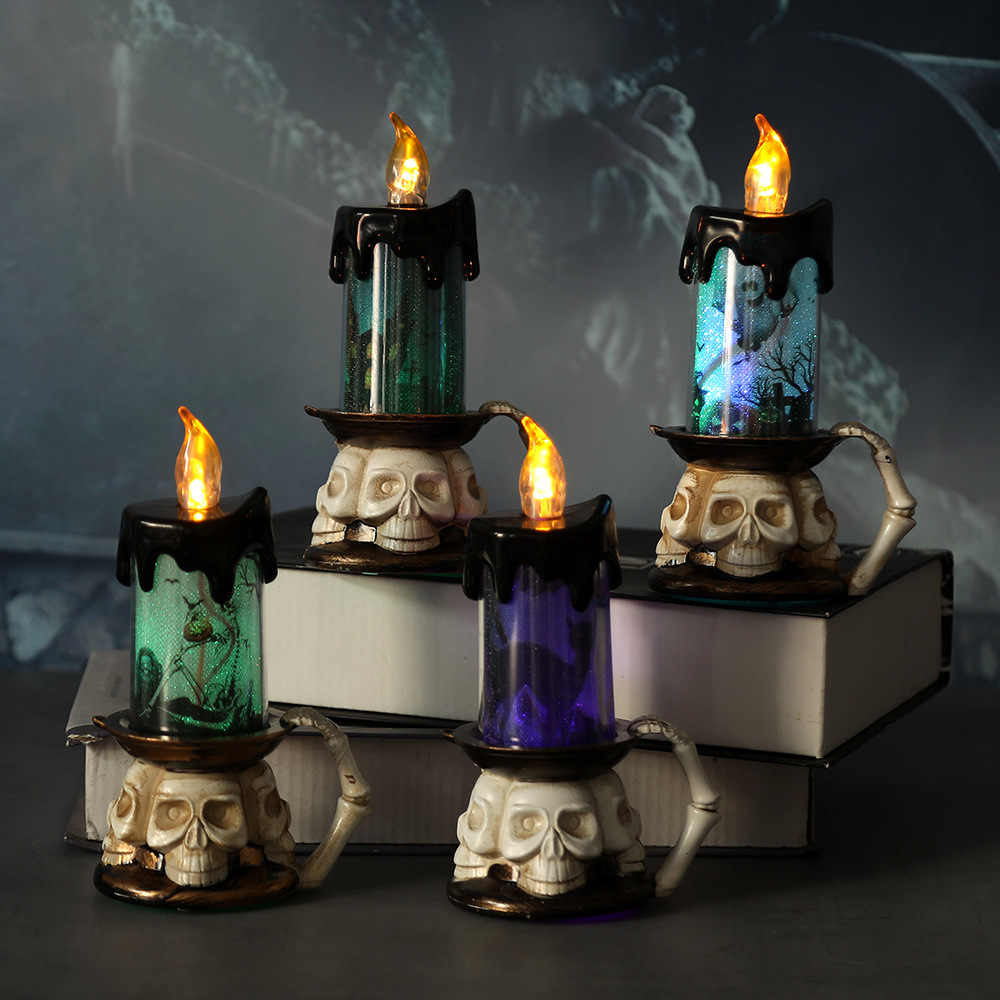 Lámpara de calabaza de Halloween transfronteriza, luz de vela, llama, luz de calavera, luz de noche, decoración de habitación secreta, accesorios de vestir