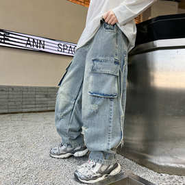 春秋冬季中大男童工装牛仔裤新童装儿童男孩加绒裤子个性潮酷代发