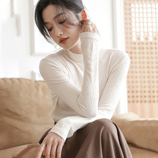 Spring and Autumn Middle Collar Base Shirt Women's Long Inner Fashion High Collar Long Sleeve Thin Top Slim-fit Vertical Collar Base Shirt Women's
