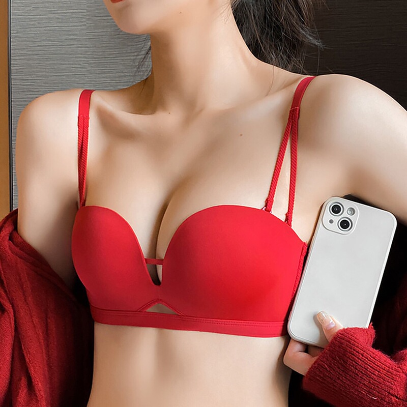 Original Red Lingerie for Women, Designed for Small Busts, Enhancing and Appearing Larger, Suitable for Weddings and Brides, Half-Cup Wireless Bra Set Original Red Lingerie for Women, Designed for Small Busts, Enhancing and Appearing Larger, Suitable for Weddings and Brides, Half-Cup Wireless Bra Set