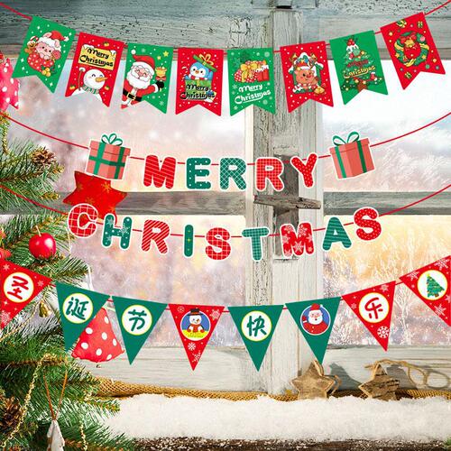 Christmas decoration holiday atmosphere shopping mall banners and hangings garlands snowflakes reindeer store shop scene setup