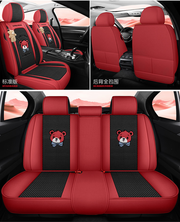 New All-Season Universal Car Seat Cushion, Full-Coverage Seat Cover, Cartoon Cute Linen, High-Grade Goddess Breathable Cotton