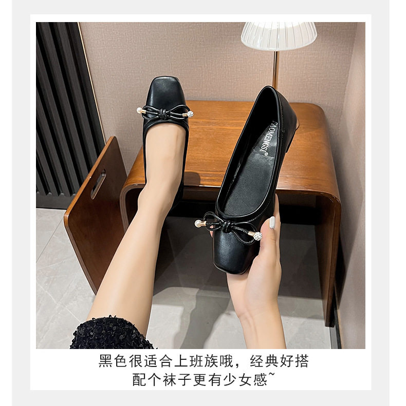 Giày búp bê nữ mũi vuông đế mềm đính ngọc trai, gót thấp dưới 3 cm — Màu bạc, Màu trắng sữa, Màu đen chi tiết 28
