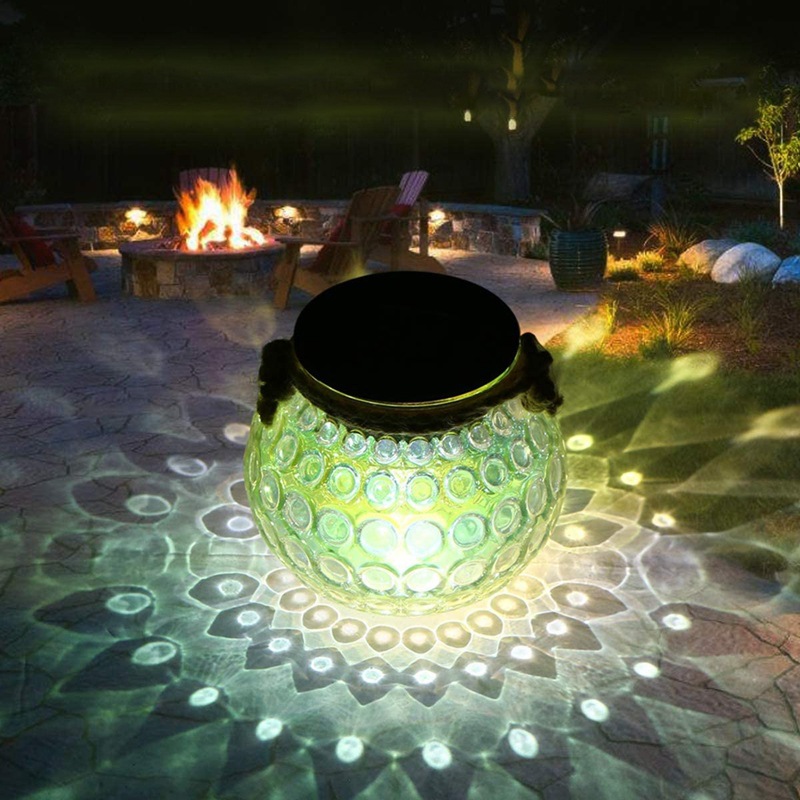 2024 New Solar Outdoor Decorative Lamp LED Courtyard Cracked Mason Jar Lantern Creative Glass Jar