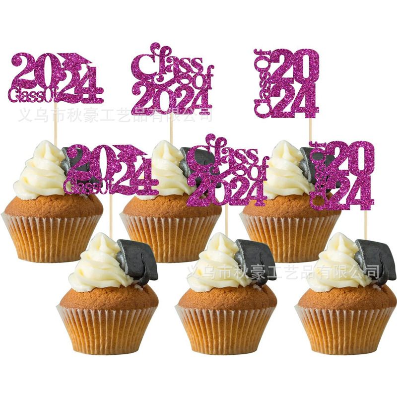 Temporada de graduación transfronteriza 2024 nueva taza de papel de sombrero de licenciatura 30 piezas Paquete de decoración de pastel Flash personalizado