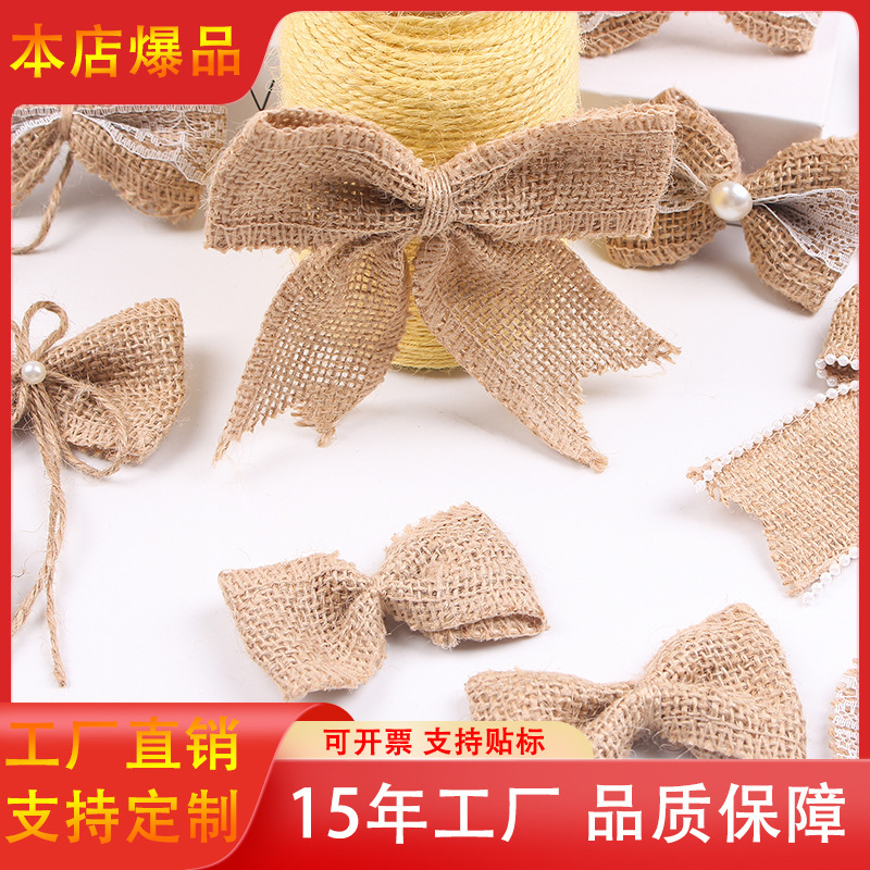 Factory Direct Sales of Various Styles of Linen Lace Bows for Christmas Decoration DIY Handmade Bow Materials and Accessories