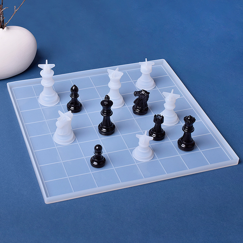 diy水晶滴胶象棋硅胶模具 镜面立体国际象棋模具亚马逊树脂摆台件