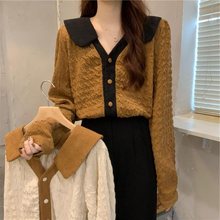 胖妹妹大码女装秋冬新款遮肚子上衣洋气设计感撞色翻领麻花打底衫