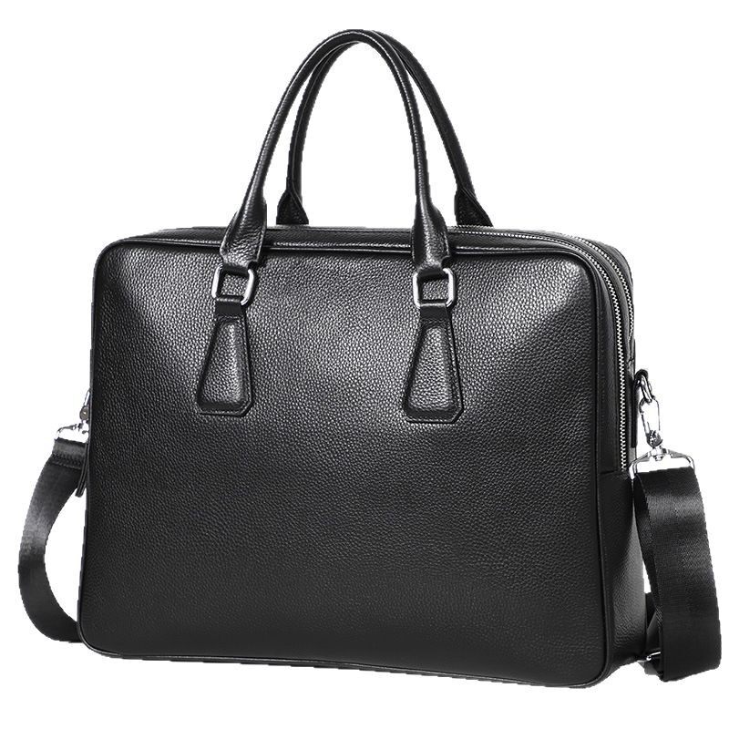 Túi xách tay nam công sở da bò lớp đầu kiểu ngang dung tích lớn 38×29,5×9 cm — Màu đen