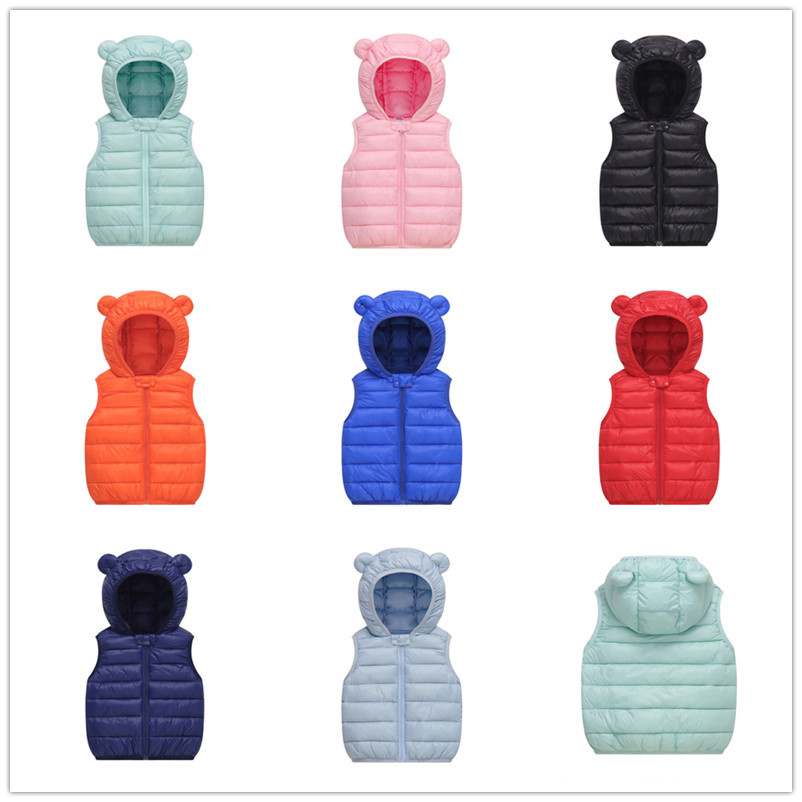Ropa para niños 2025 nuevo estilo de dibujos animados de algodón con capucha chaleco estampado color caramelo niño pequeño y mediano abrigo ligero bebé
