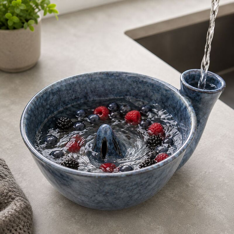 Ceramic Draining Bowl, Rotating Ceramic Fruit Washing Bowl, Kiln-Glazed Porous Design, Two-In-One Berry and Vegetable Washing Basin Ceramic Draining Bowl, Rotating Ceramic Fruit Washing Bowl, Kiln-Glazed Porous Design, Two-In-One Berry and Vegetable Washing Basin