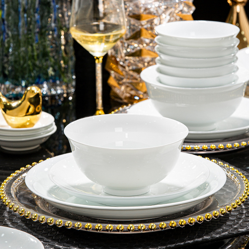 Jingdezhen Ceramic Dining Bowl Household White Dish New Chinese Style High Temperature White Porcelain Tableware suit Gift Jingdezhen Ceramic Dining Bowl Household White Dish New Chinese Style High Temperature White Porcelain Tableware suit Gift