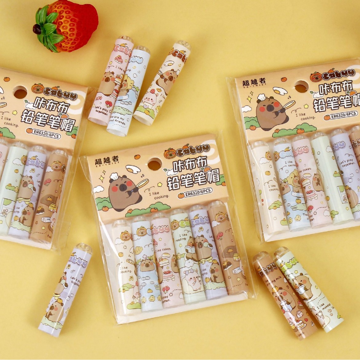 Transcendente 6320 Kapibara extensor de tapa de lápiz de dibujos animados de alto valor de cara adorable funda de lápiz para estudiantes de primaria