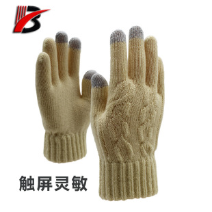 2023 new touch screen gloves autumn and winter men and women plus velvet winter thickened jacquard warm wool knitted gloves