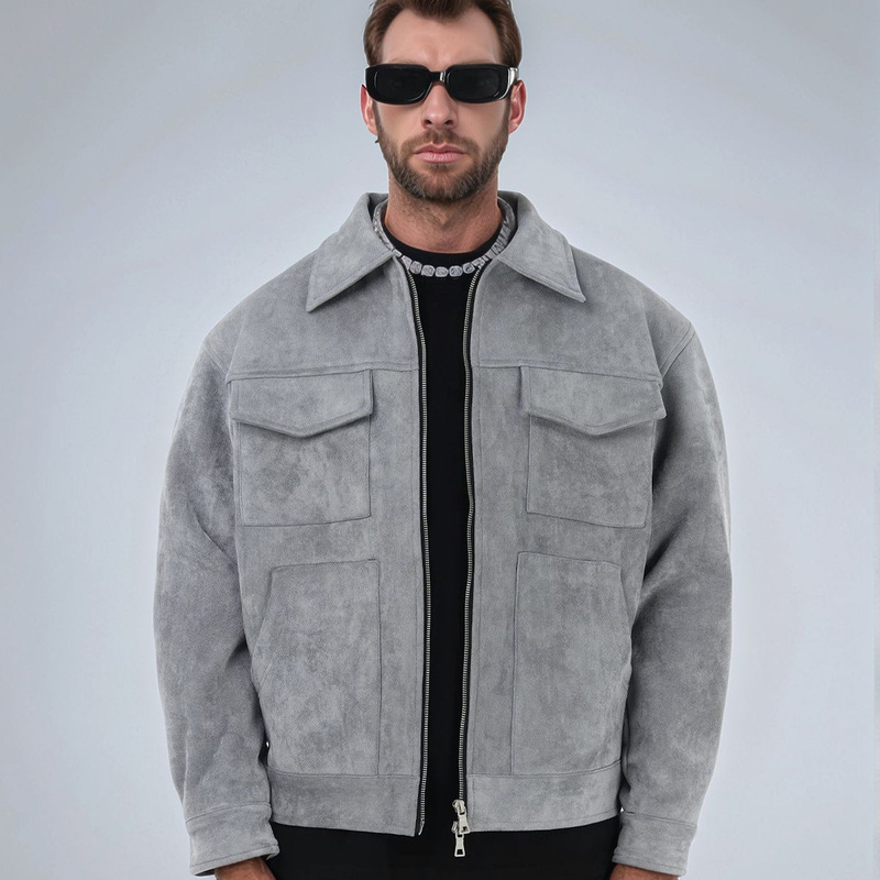 European and American Cross-border Men's Fashion Jacket Suede Men's Zipper Large Pocket Casual Lapel Spring and Autumn Jacket Coat Men European and American Cross-border Men's Fashion Jacket Suede Men's Zipper Large Pocket Casual Lapel Spring and Autumn Jacket Coat Men