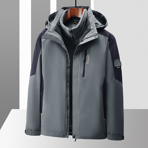 Outdoor jacket for men, three-in-one detachable autumn and winter cycling windproof and waterproof jacket, trendy ski jacket for women