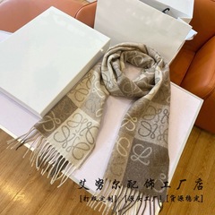 高品質の市松模様の両面カシミアウールスカーフ、柔らかく快適なレディーススカーフ、男性と女性用