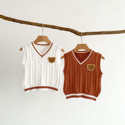 ins Korean style male and female baby bear knitted vest sweater vest infant and toddler college style spring and autumn sweater