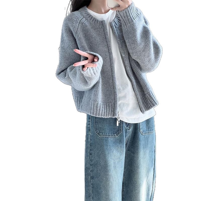 秋装搭配一整套2025新款针织开衫毛衣外套女显瘦高腰牛仔裤两件套|undefined