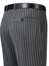 恒源祥羊毛条纹西裤男秋冬厚款中年高腰宽松直筒抗皱免烫竖条长裤