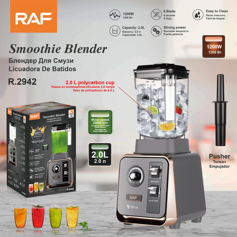 Raf European Standard Cross-Border Milkshake Blender 1200W High-Power Smoothie Blender 2.0L Easy to Clean R.2942