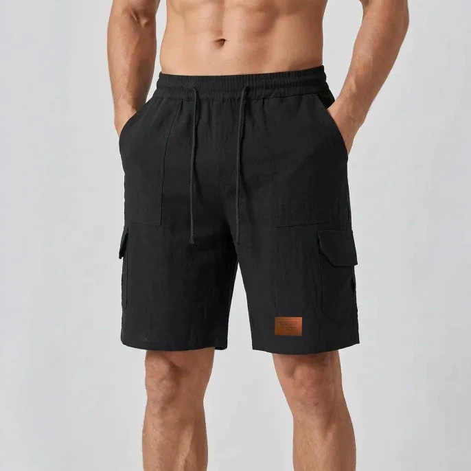 Men's Multi Pocket Work Shorts Casual Loose Fit Solid Color Linen Drawstring mid Waist Sports Elegant Basic Summer Shorts_viptrois.com