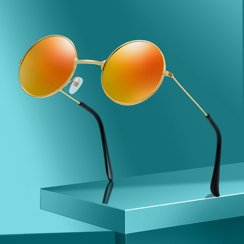 Children's sunglasses, boys' trendy retro round-frame glasses, girls' baby sunglasses, photo catwalks, metal frame prince's glasses