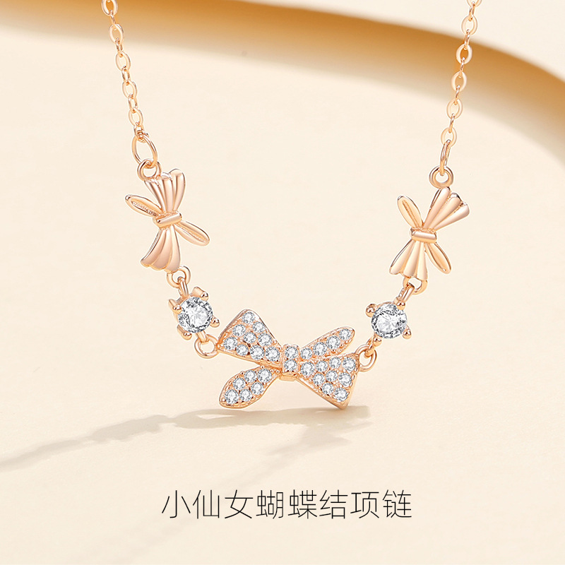 Japonés y coreano arco collar mujeres S925 plata nicho verano princesa clavícula cadena llena de regalos para la novia