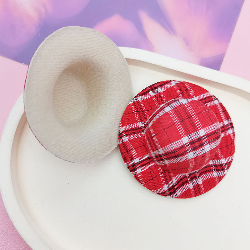 立体編み麦わら帽子ぬいぐるみアクセサリー diy ペット帽子おもちゃシルクハット生地ジュエリー帽子チェック柄帽子|undefined