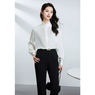 2026春季新款真丝衬衫女桑蚕丝双乔立领木耳边设计感时尚百搭上衣