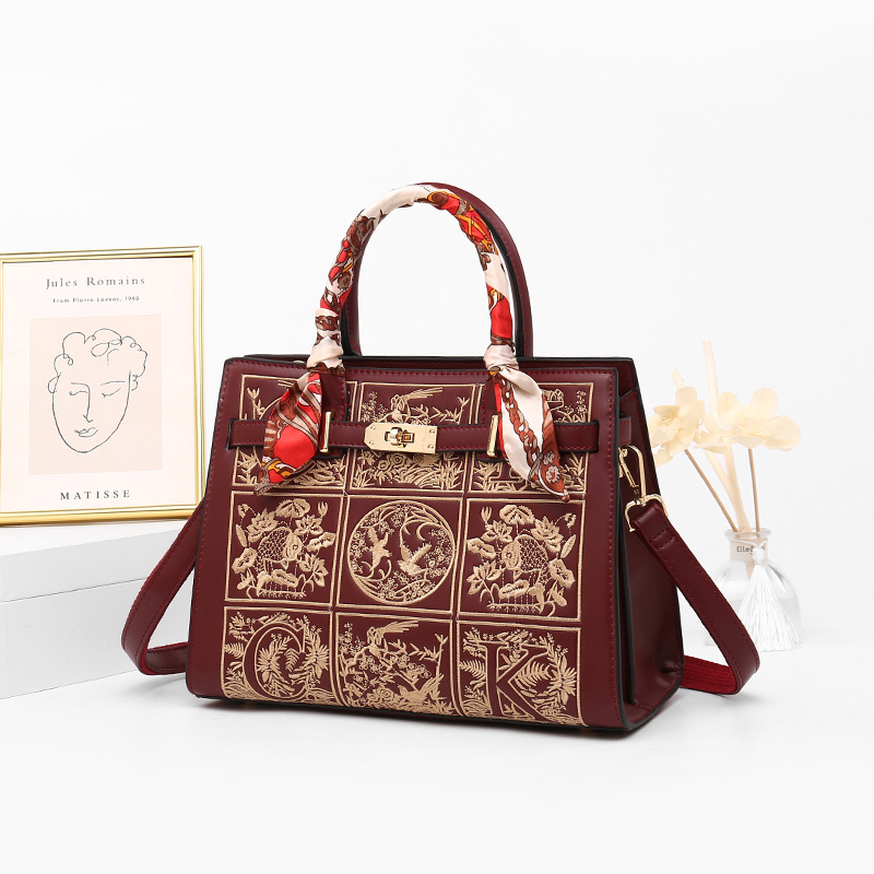 Bolso bordado estilo chino bolso de la mujer de gran capacidad bolso de la madre elegante bordado estilo étnico bolso de la boda Rojo