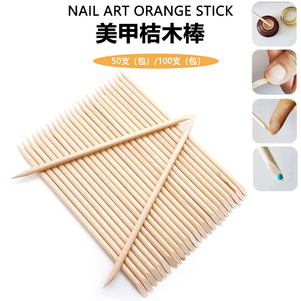 Usar un palo de uñas, un palo de naranja de doble cabeza, un palo de beech, empujar la piel muerta, relieve, pegamento, accesorios de eliminación de uñas para limpiar las juntas de uñas.