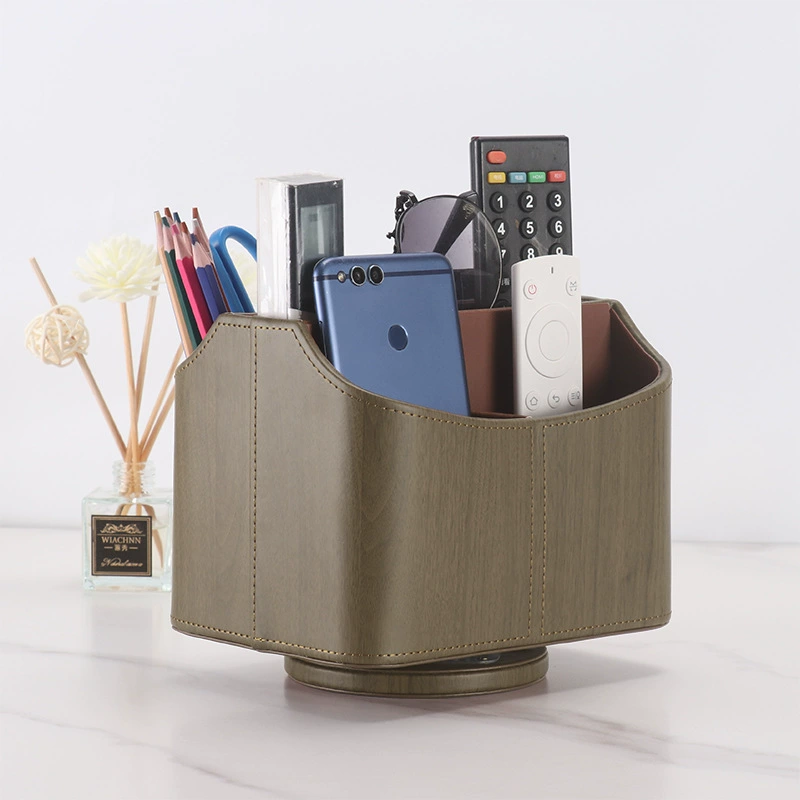 Настольный кожаный органайзер для пульта/аксессуаров с поворотом 360°, коробка для косметики и канцелярии