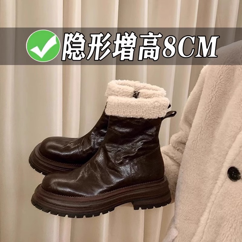 재고 있음~ 겨울용 여성용 두꺼운 안감 숏부츠, 새로운 두꺼운 밑창 키높이 마틴 부츠, 따뜻한 두꺼운 밑창 스노우 부츠