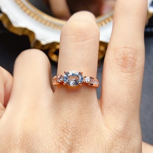 Factory wholesale explosions natural aquamarini ring S925 silver inlaid main stone 6*8 hot Europe and the United States a generation of hair