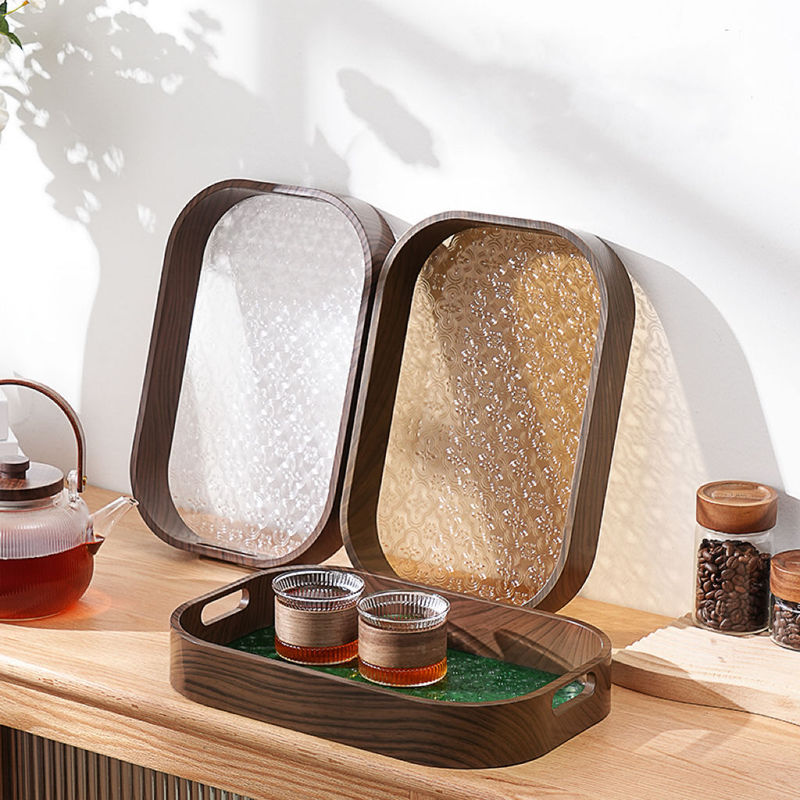 Imitation wood grain tray household ins style tea cup plate Nordic plastic plate fruit plate combination Tea Cup plate