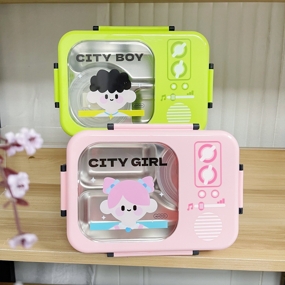 Boys and Girls 304 Stainless Steel Insulated Lunch Box with Bowl Student Compartment Lunch Box Work Lunch Insulated Lunch Box