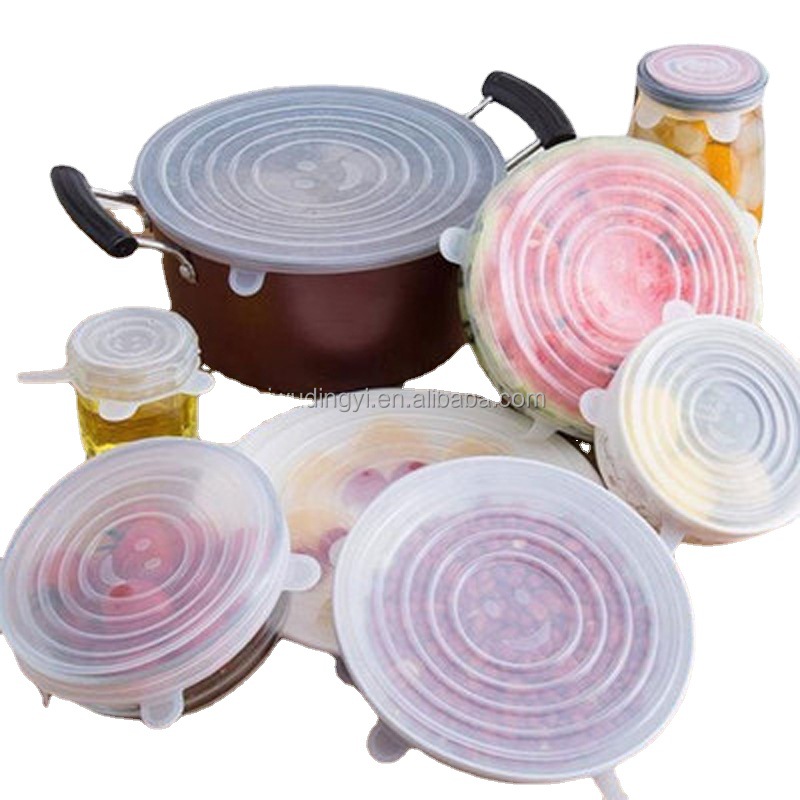 Grado alimenticio anti-olor estirable redondo de silicona cubierta de mantenimiento fresco Juego de 6 piezas cocina portátil tapa sellada tapa del Tazón de taza